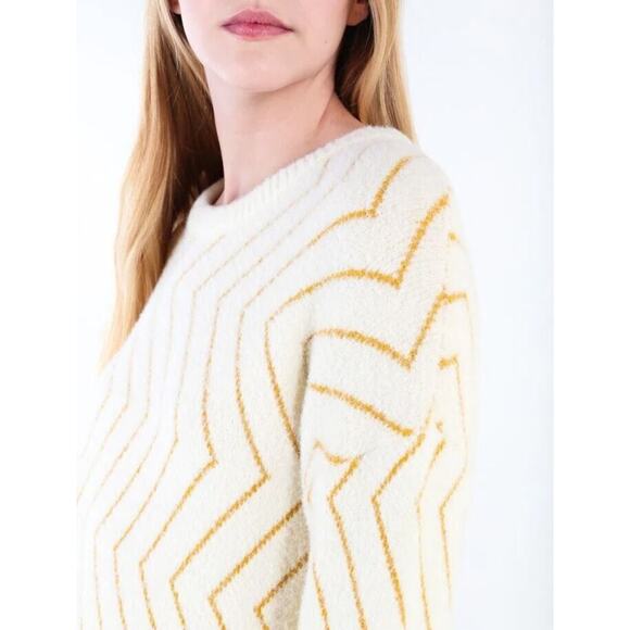 FRNCH Paris Women's Asymmetrical Lined Knit Sweater in White/Yellow M/L MSRP $90 - Picture 3 of 6